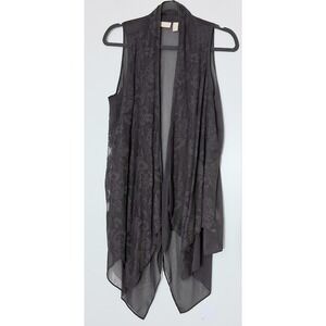 Logo Lavish by Lori Goldstein Cardigan Medium Gray Lace Chiffon Open Front